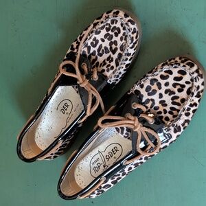 Sperry Top Sider Leopard Animal Print Patent Leather Calf Hair Women’s Shoes 9.5